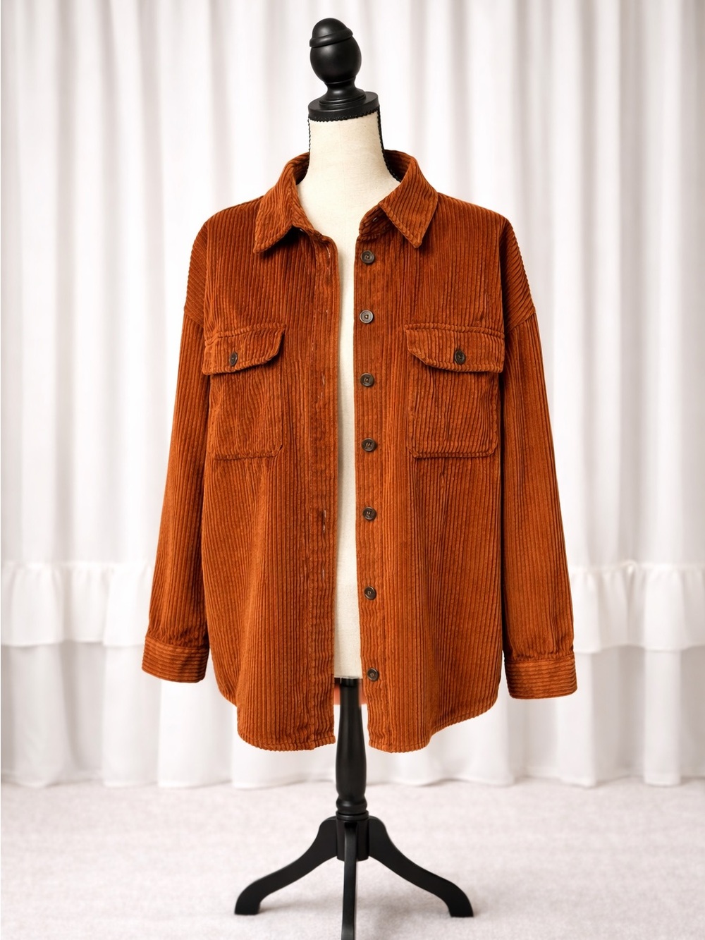 Velvet Heart Rust Corduroy Shacket Oversized Button Down Jacket Boho Fall